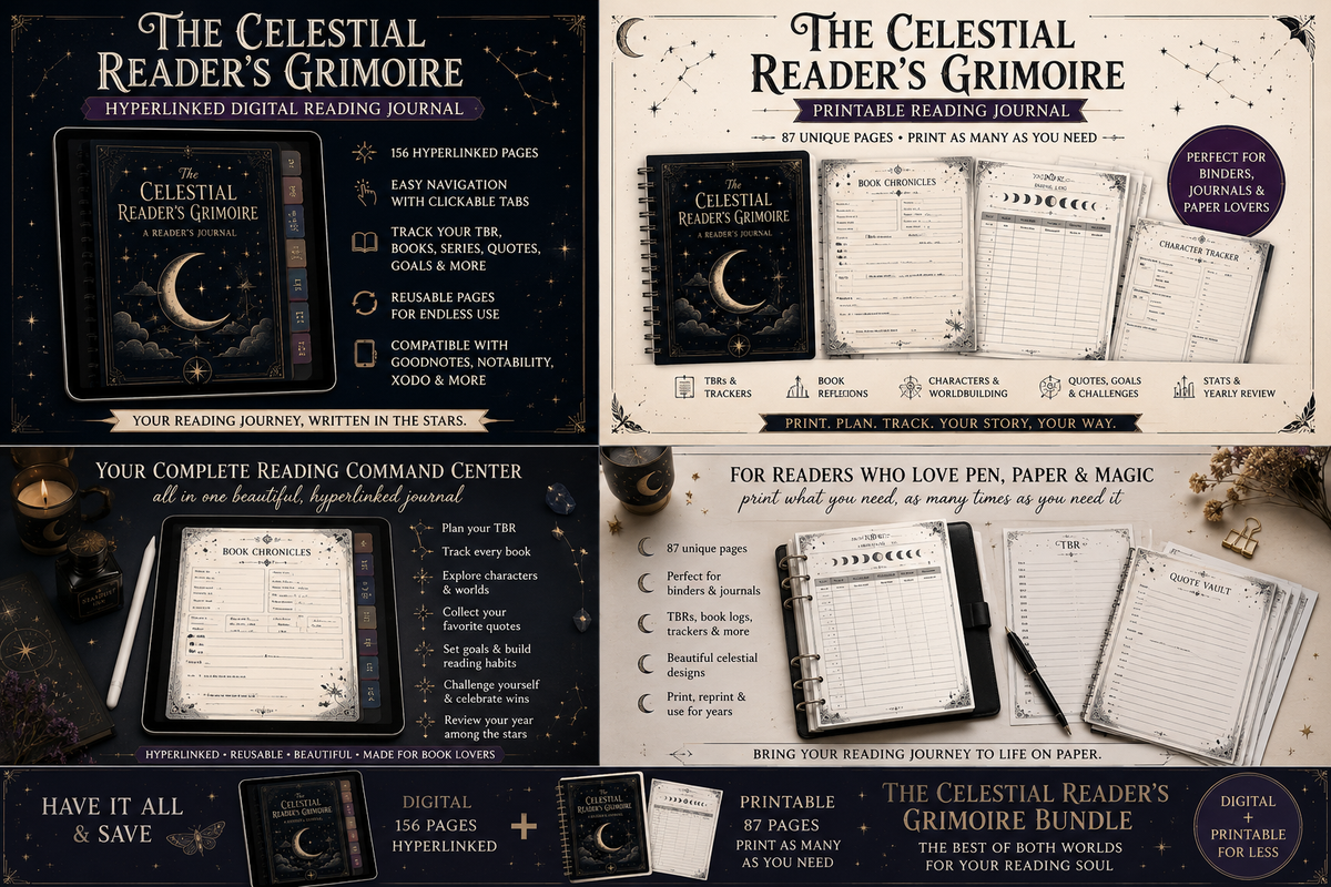 Digital + Printable Reading Journal Bundle | Celestial Grimoire