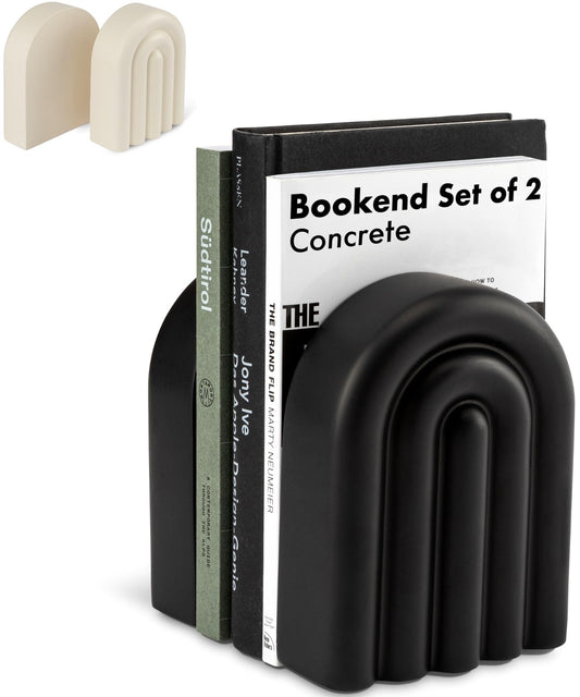 Heavy-Duty Concrete Bookends | Modern Black Book Ends