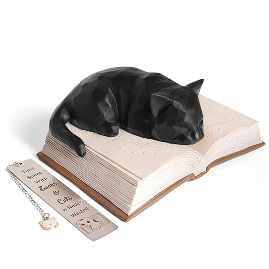 Black Cat Book Figurine | Cute Cat & Book Lover Decor