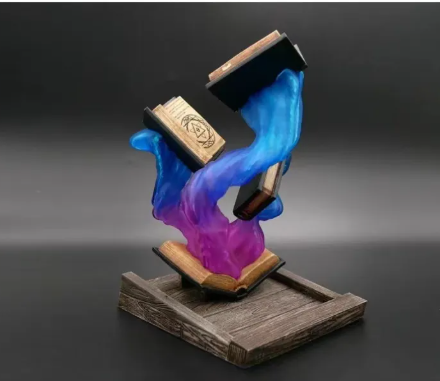 Magic Dice Tower Book Ornament | Fantasy Resin Decor