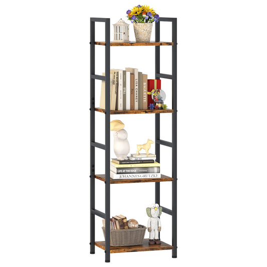 4-Tier Bookshelf | Small Narrow Industrial Bookcase