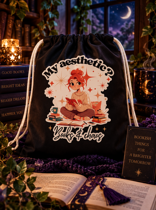 Books & Chaos Drawstring Bag – Cute Book Lover Backpack