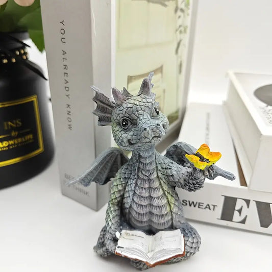 Dragon Book Sculpture | Cute Fantasy Bookshelf Decor