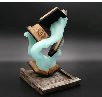 Magic Dice Tower Book Ornament | Fantasy Resin Decor